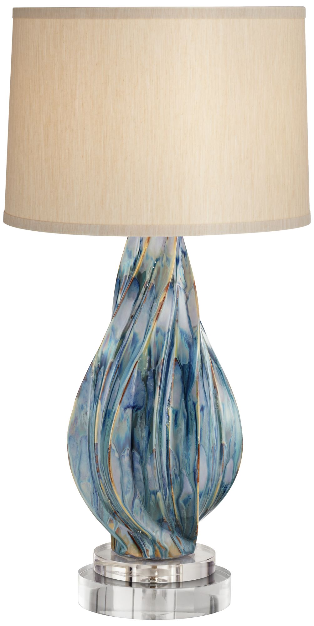 Teresa Teal Drip Ceramic Table Lamp With 8" Wide Round Riser