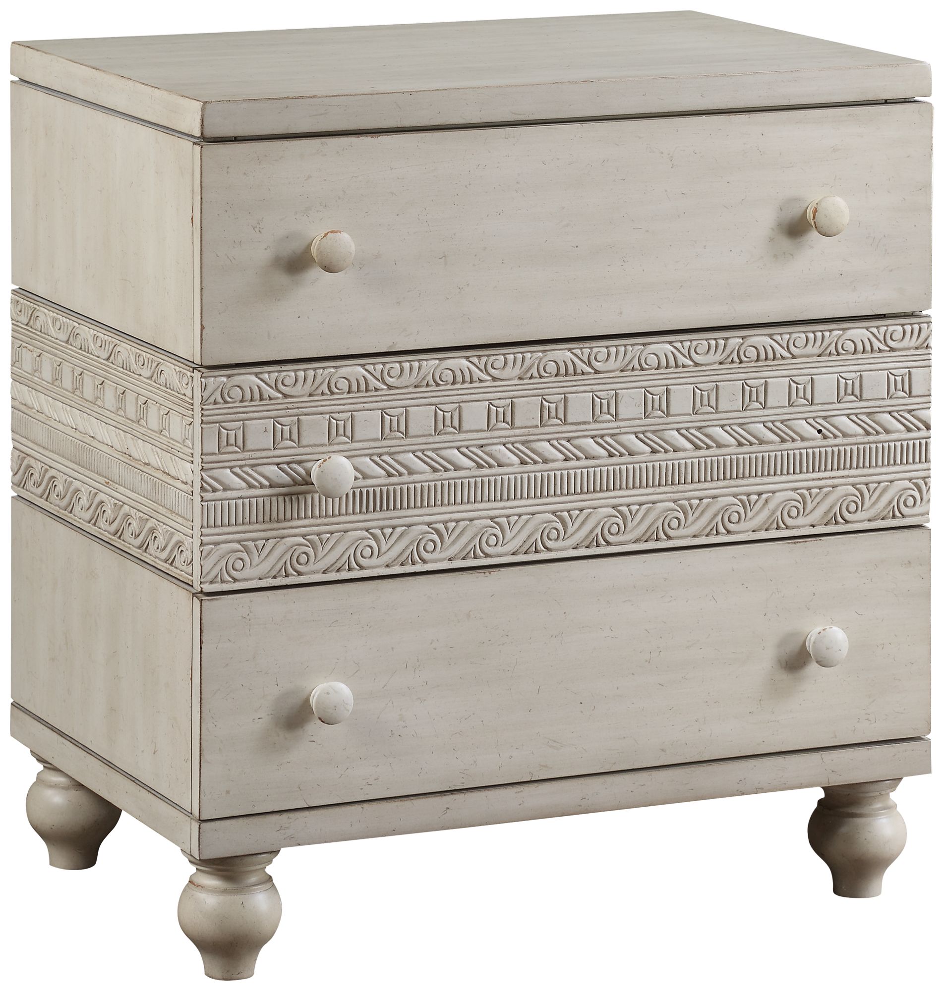 Roselyne 28" Wide Antique White Wood 3-Drawer Nightstand