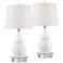 Jane White Ceramic Double Gourd Table Lamps With 8" Round Risers