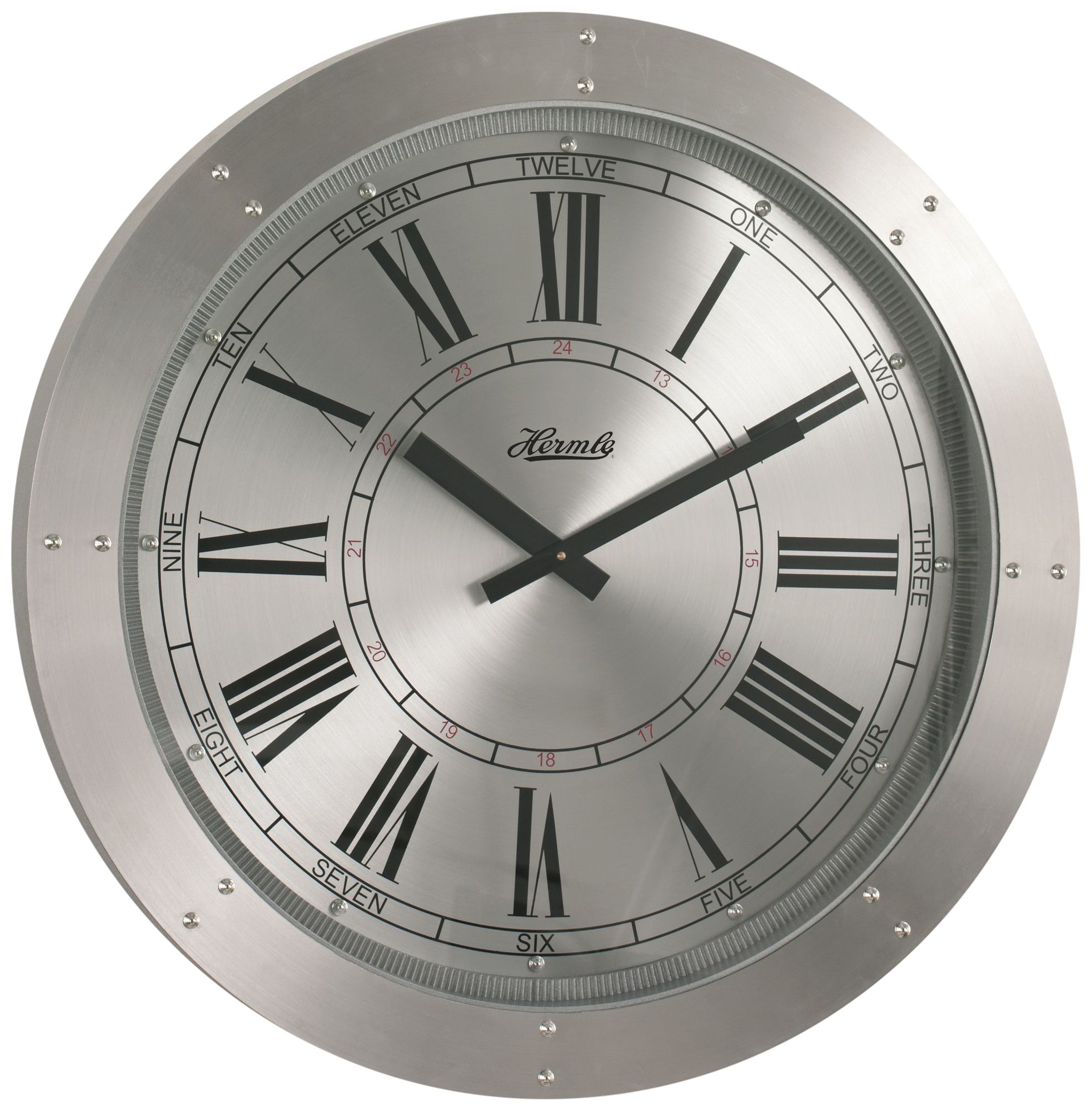 Hermle Crescent Spun Silver 30" Round Gallery Wall Clock