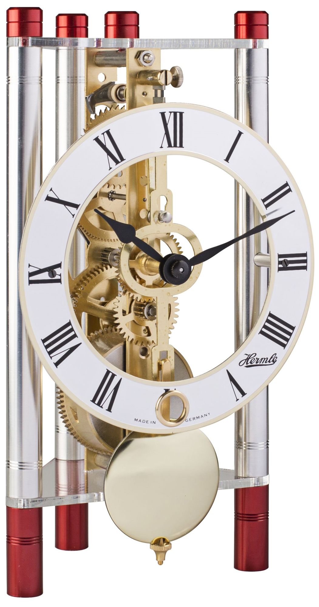 Hermle Lakin Red and Silver 7 1/2"H Triangular Table Clock