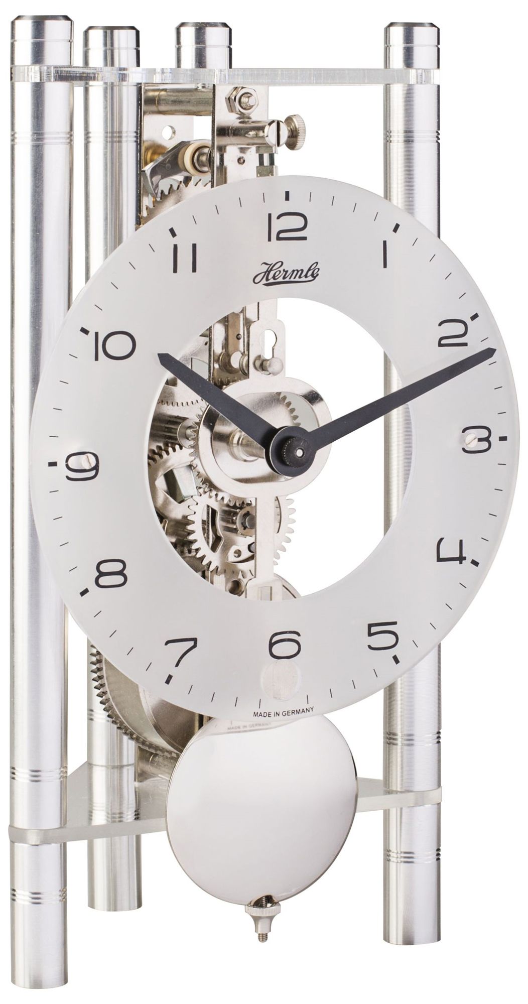 Hermle 7 1/2" High Silver Dial Mechanical Motion Table Clock 59K06