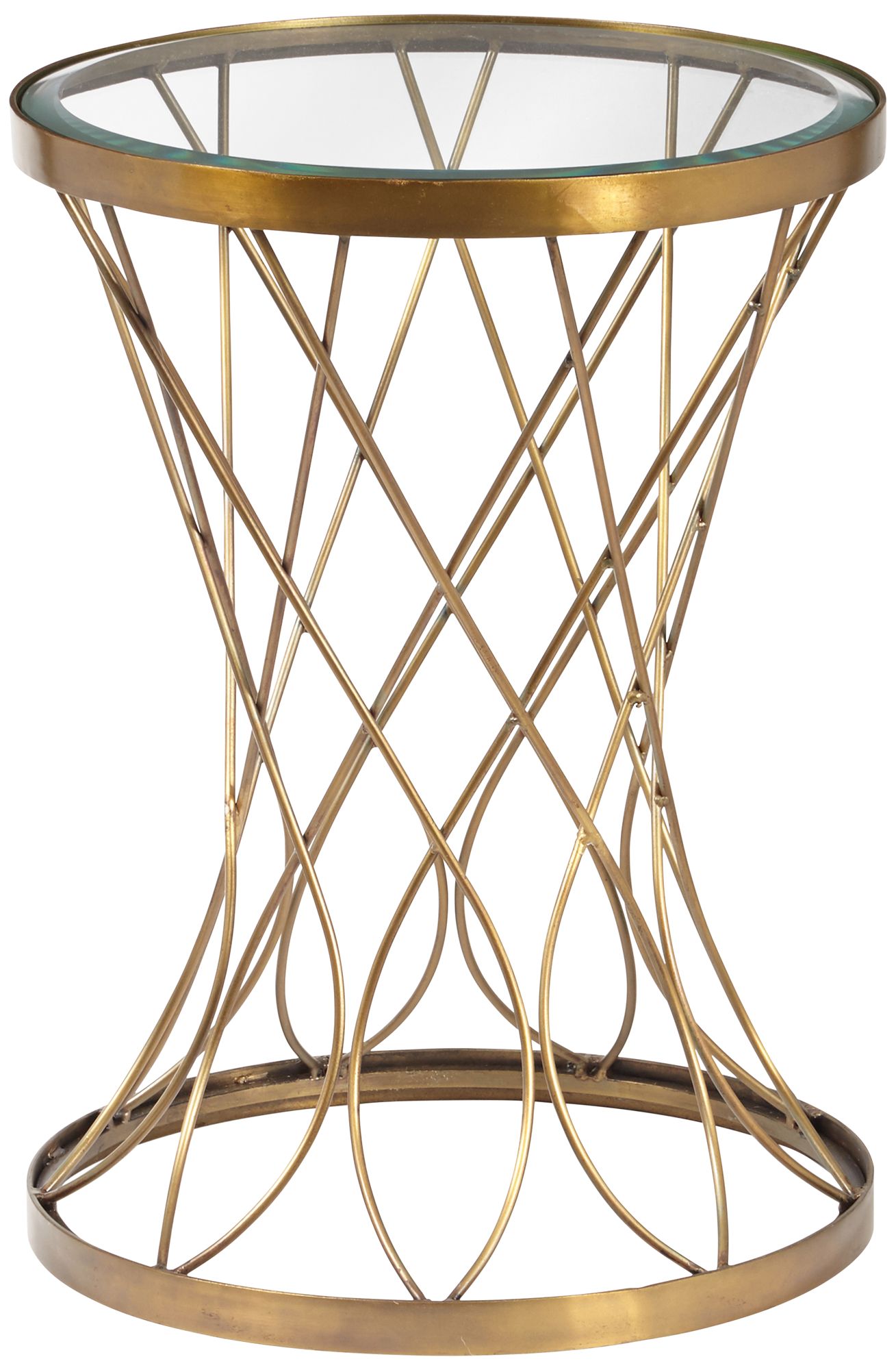 Concave 14" Wide Brass Modern Accent Table with Glass Top