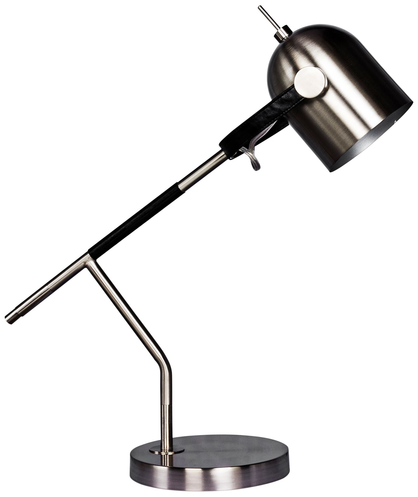Wrapped Black Leather and Brushed Steel Metal Desk Lamp 59M92