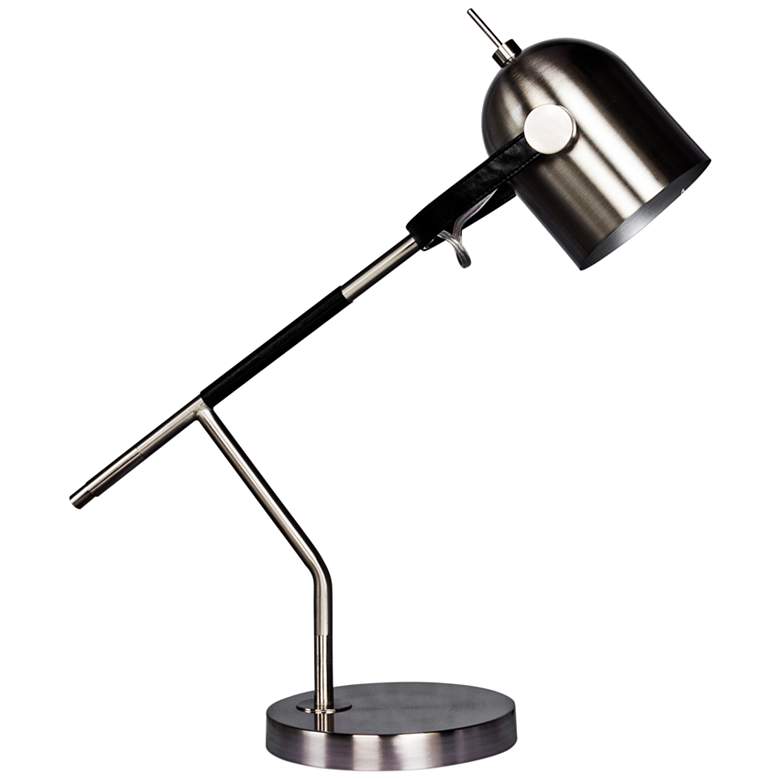 Image 2 Wrapped Black Leather and Brushed Steel Metal Desk Lamp