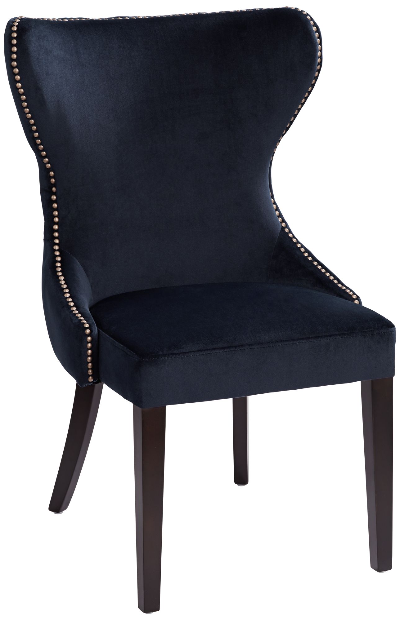 Ariana Antique Brass Trimmed Navy Blue Velvet Dining Chair - #59N26