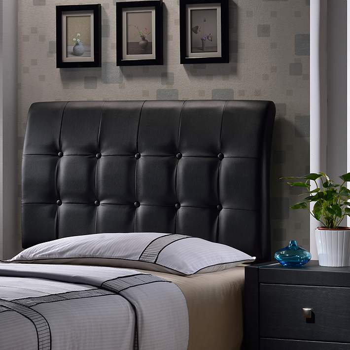 Lusso Black Faux Leather Headboards, Black Leather Tufted Queen Headboard