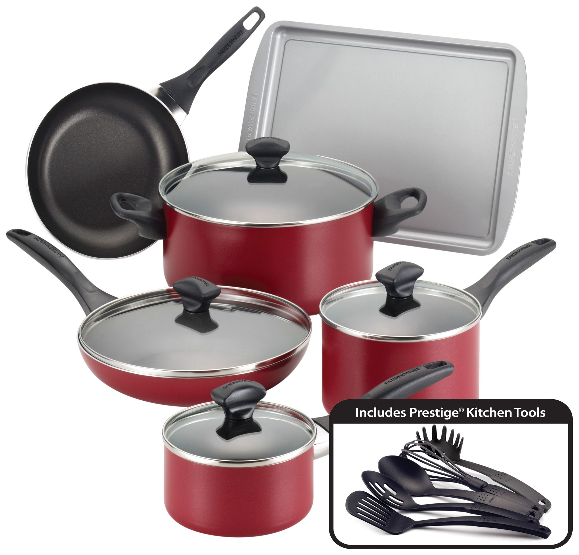 Farberware Nonstick 15-Piece Red Cookware Set