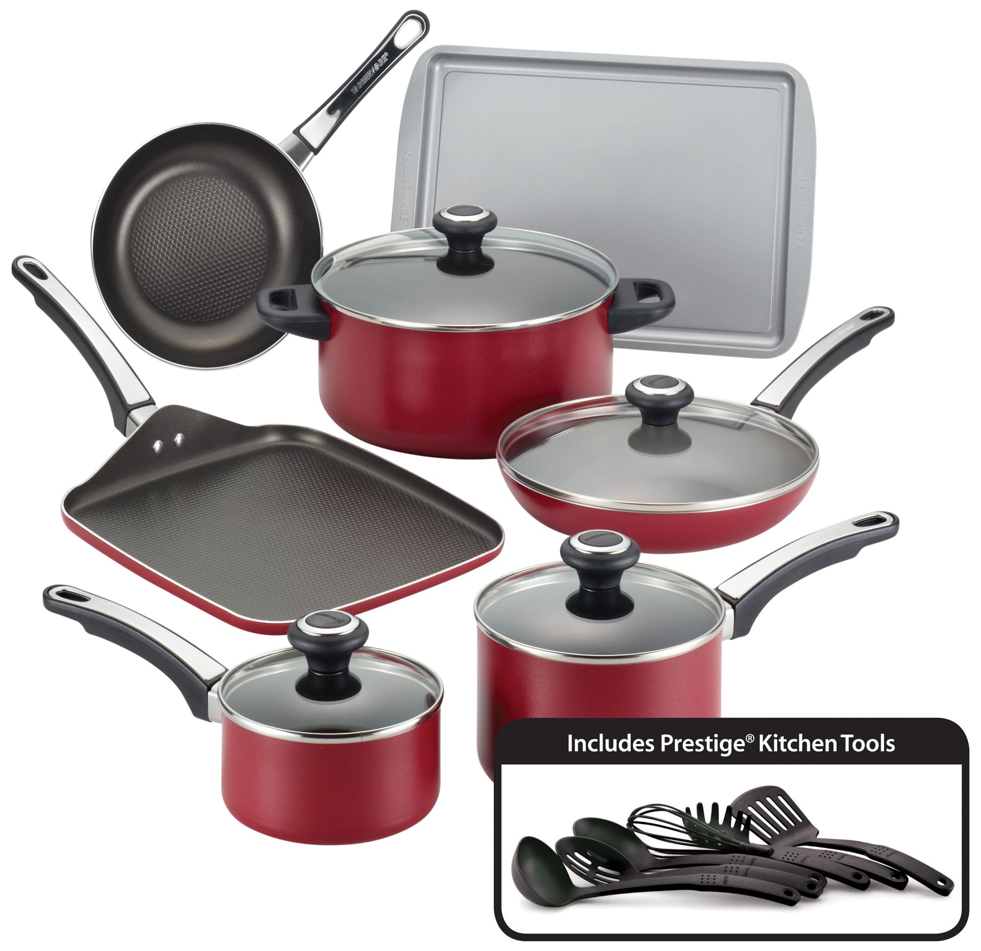 Farberware High Performance 17-Piece Red Cookware Set