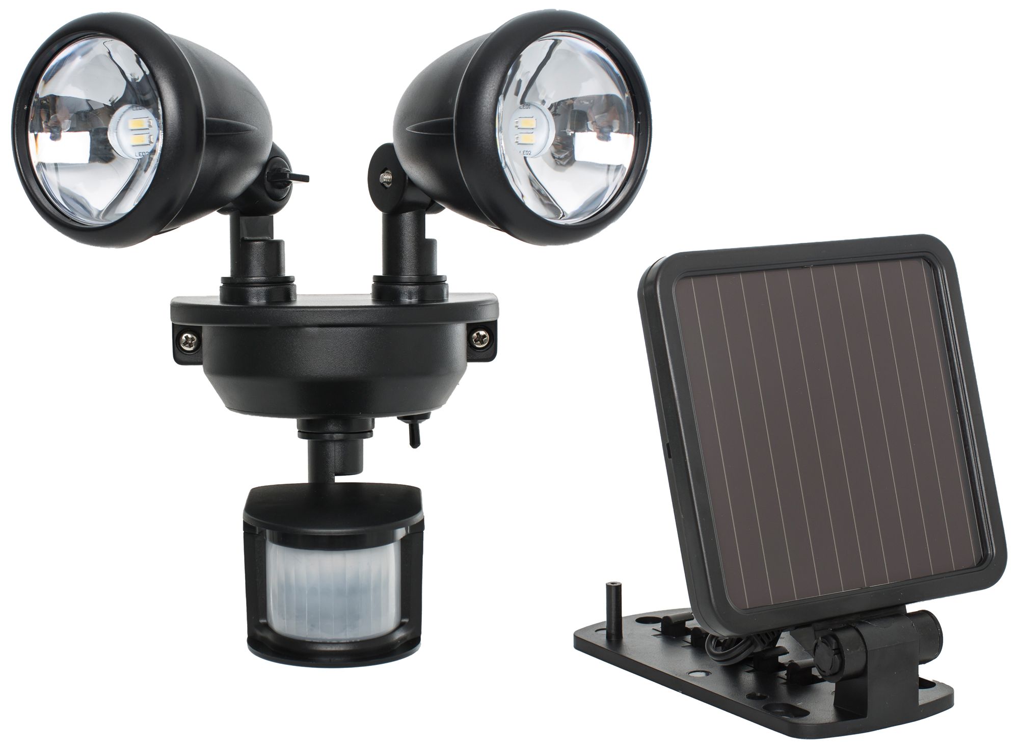 Black Dual Head Solar Powered LED Security Spotlight