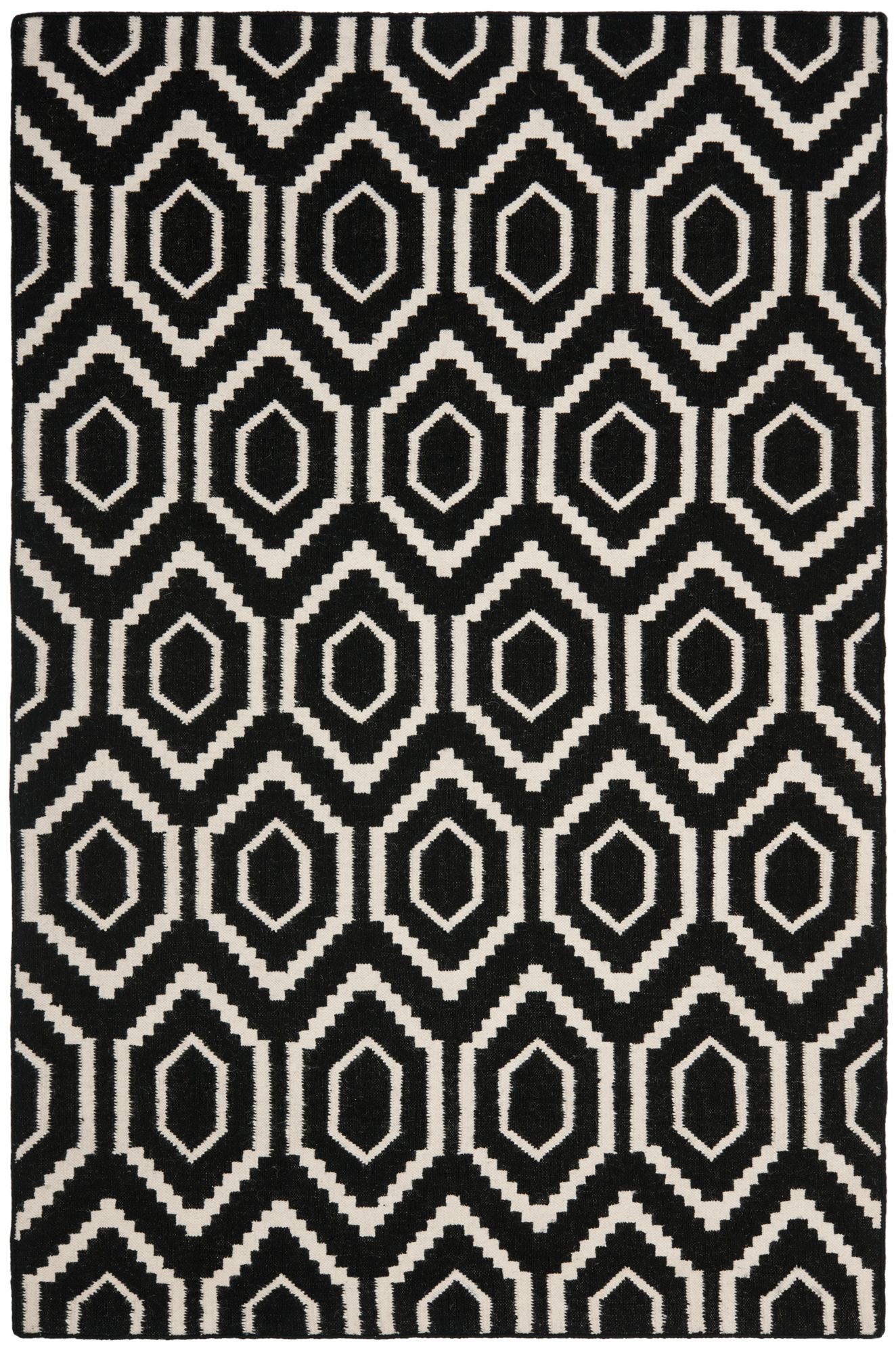 Safavieh Dhurrie DHU556L Black/Ivory Wool Rug 