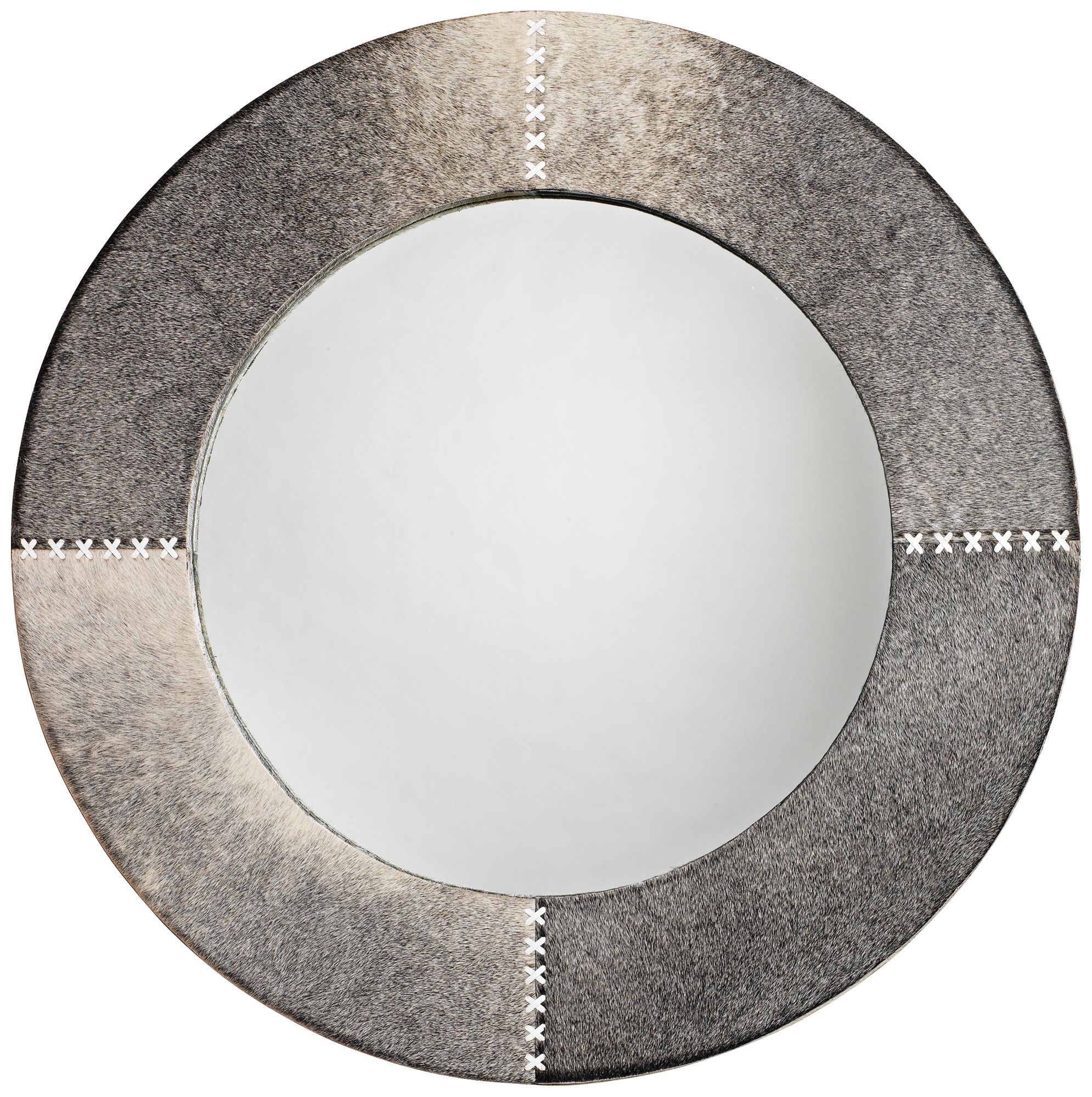 Jamie Young Cross Stitch 36" Round Gray Hide Wall Mirror - #5N595