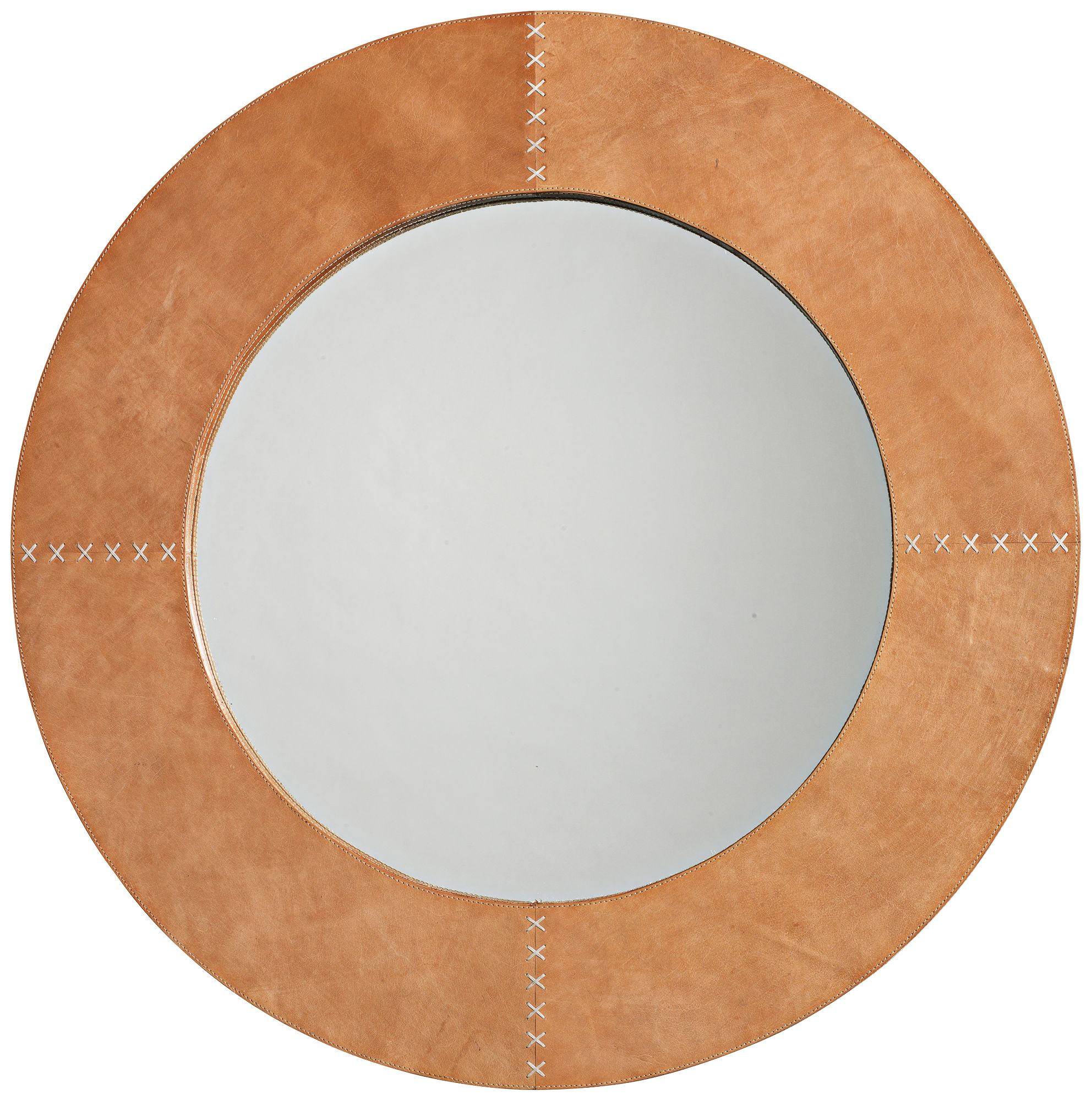 Jamie Young Cross Stitch Brown Hide 36" Round Wall Mirror