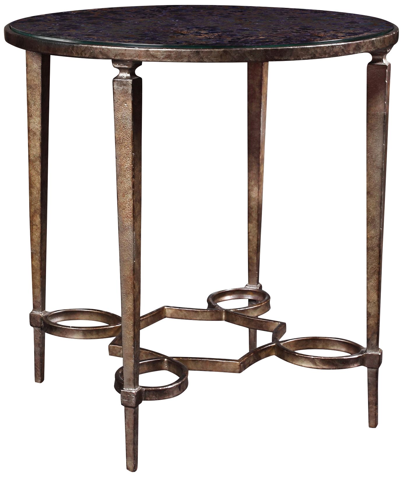 Carrie Antiqued Mirror Round Metal End Table