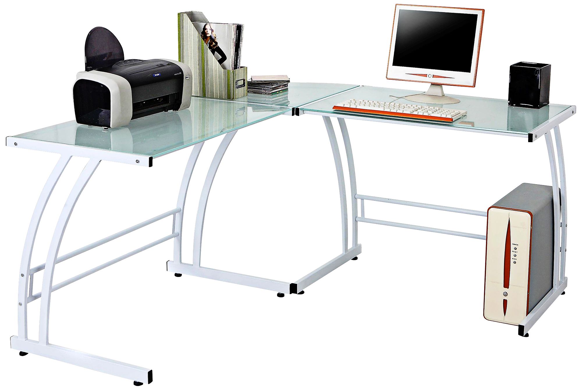 Gamma 70" Wide Modern White Metal and Glass Work Station