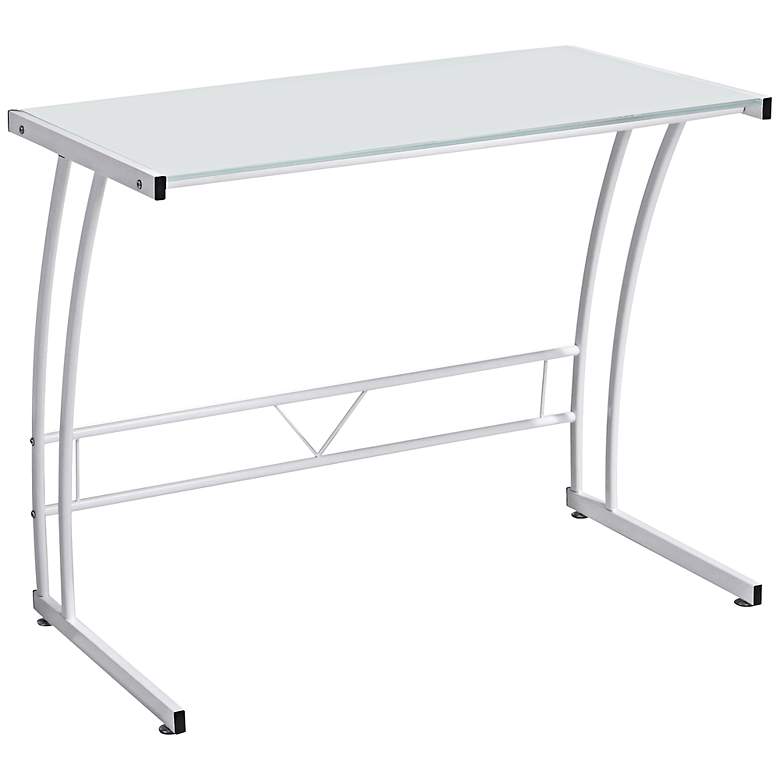 Sigma 35&quot; Wide White Finish Glass Top Desk