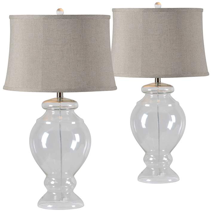 Forty West Leah Clear Glass Table Lamps, Clear Glass Table Lamp With Grey Shade