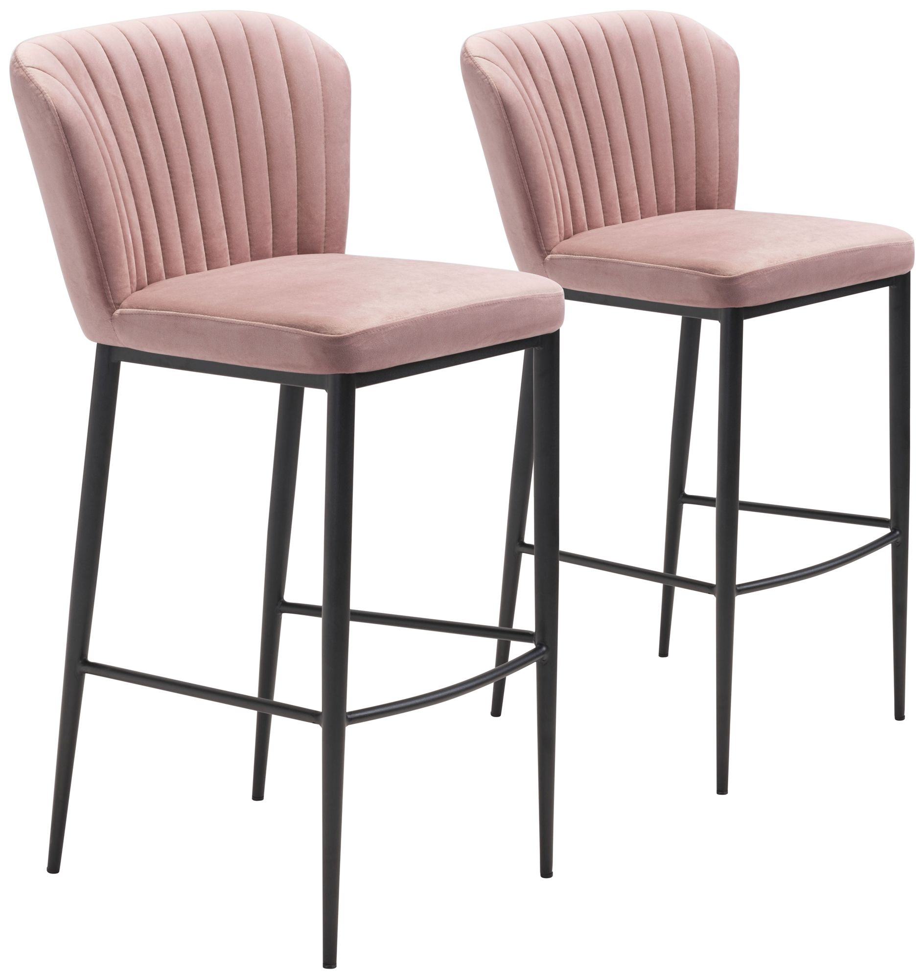 Zuo Tolivere Pink Velvet Armless Bar Chairs Set Of 2