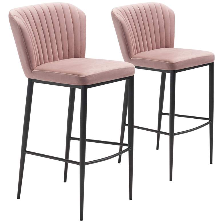 Zuo Tolivere Pink Velvet Armless Bar Chairs Set Of 2