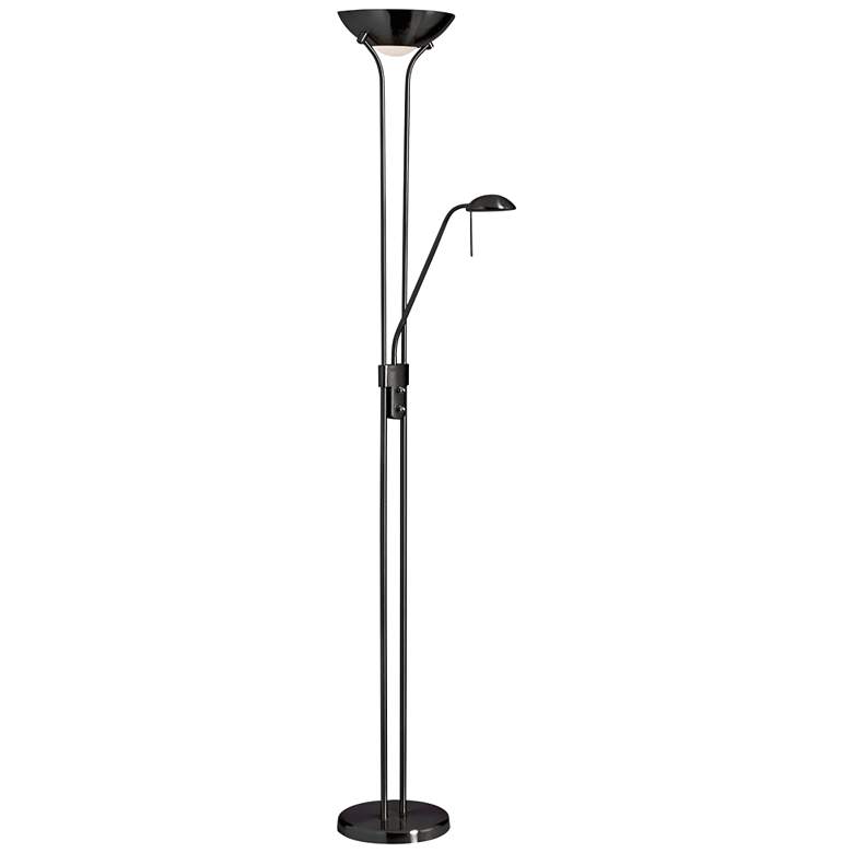 Image 1 Mother and Son Matte Black Metal Torchiere Floor Lamp