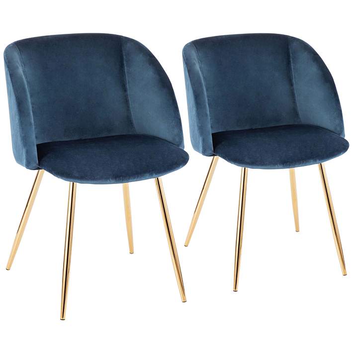 Fran Gold Metal And Blue Velvet Dining, Metal Dining Chairs Set Of 2