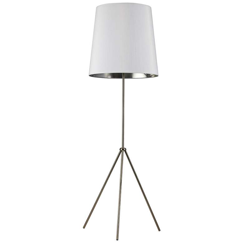 Finesse Satin Chrome Floor Lamp with Small White-Silver Shade