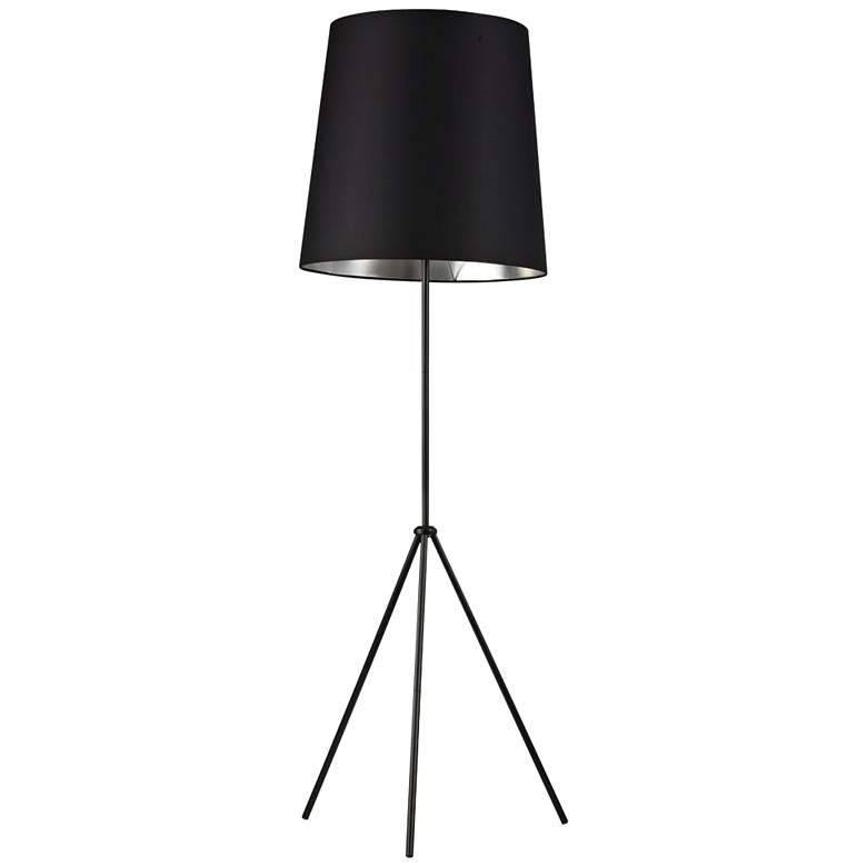 Image 1 Finesse Matte Black Floor Lamp with Small Black-Silver Shade