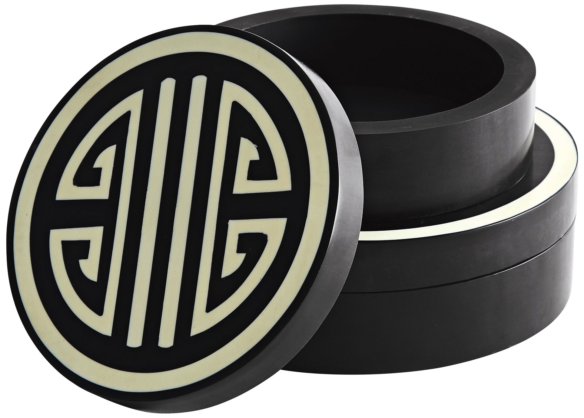Longevity Black and White Round Decorative Box