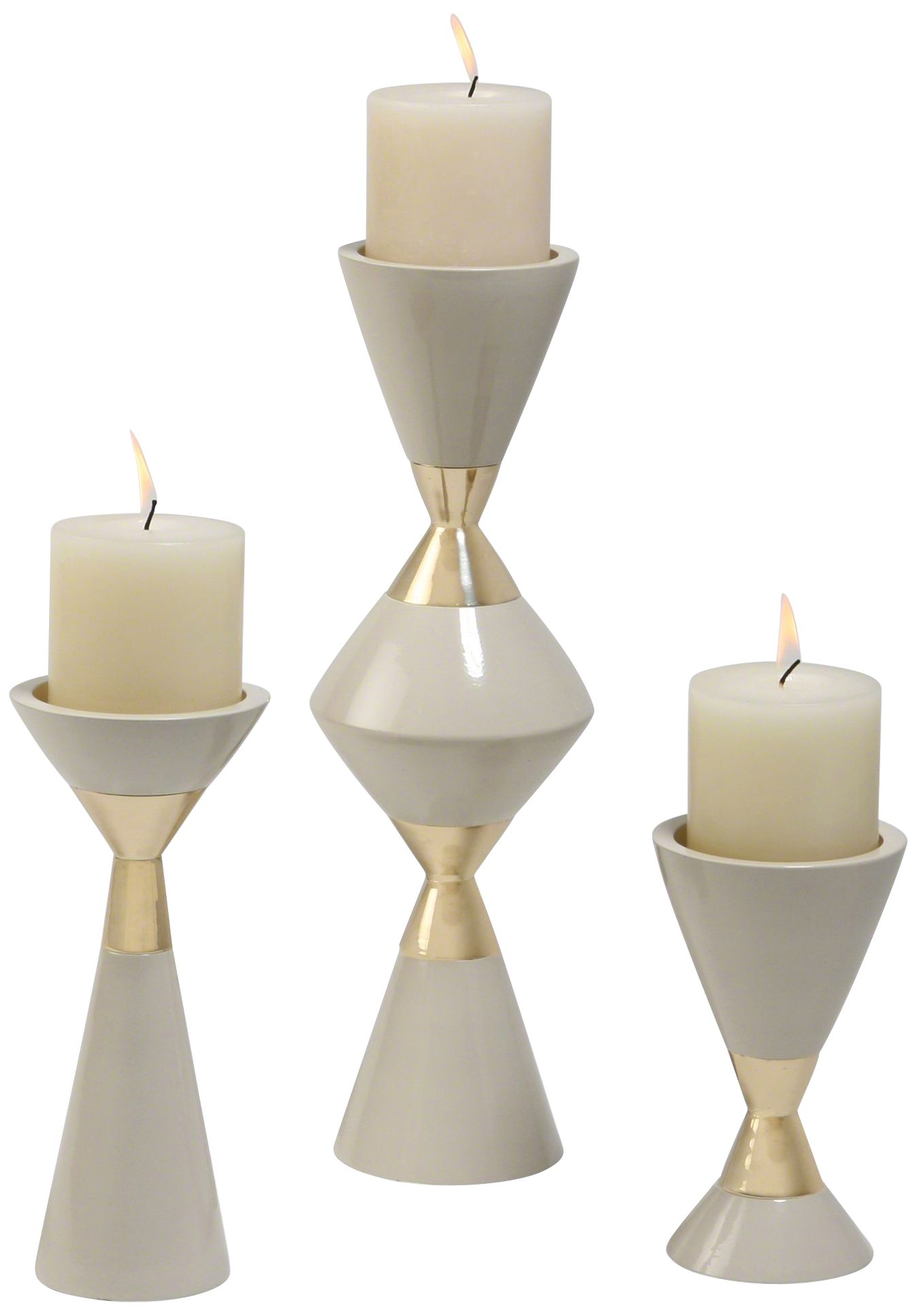Hourglass Cream and Gold Pillar Candle Holders Set of 3 ...
