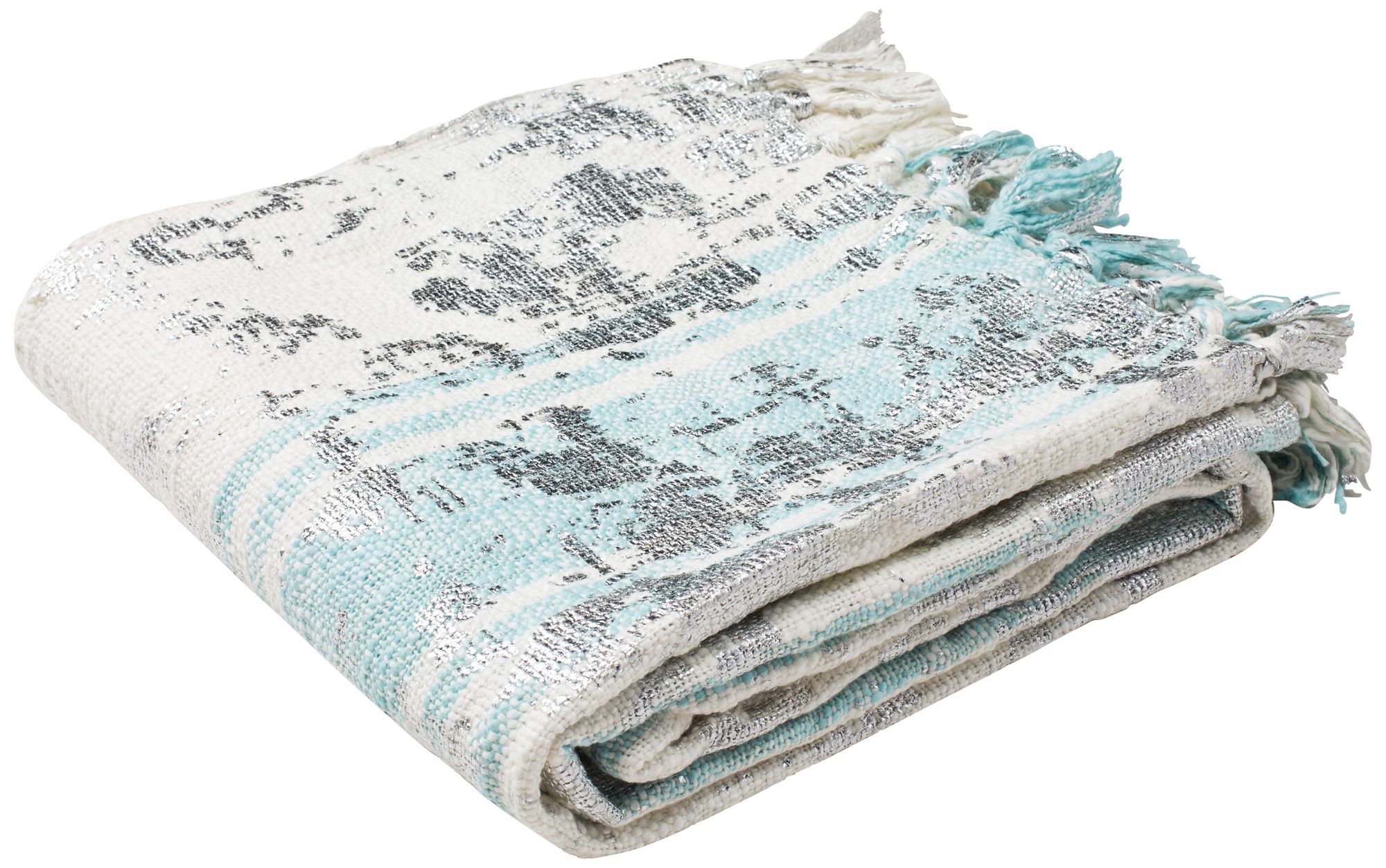 Safavieh Nicola White and Blue Cotton Metallic Throw ...