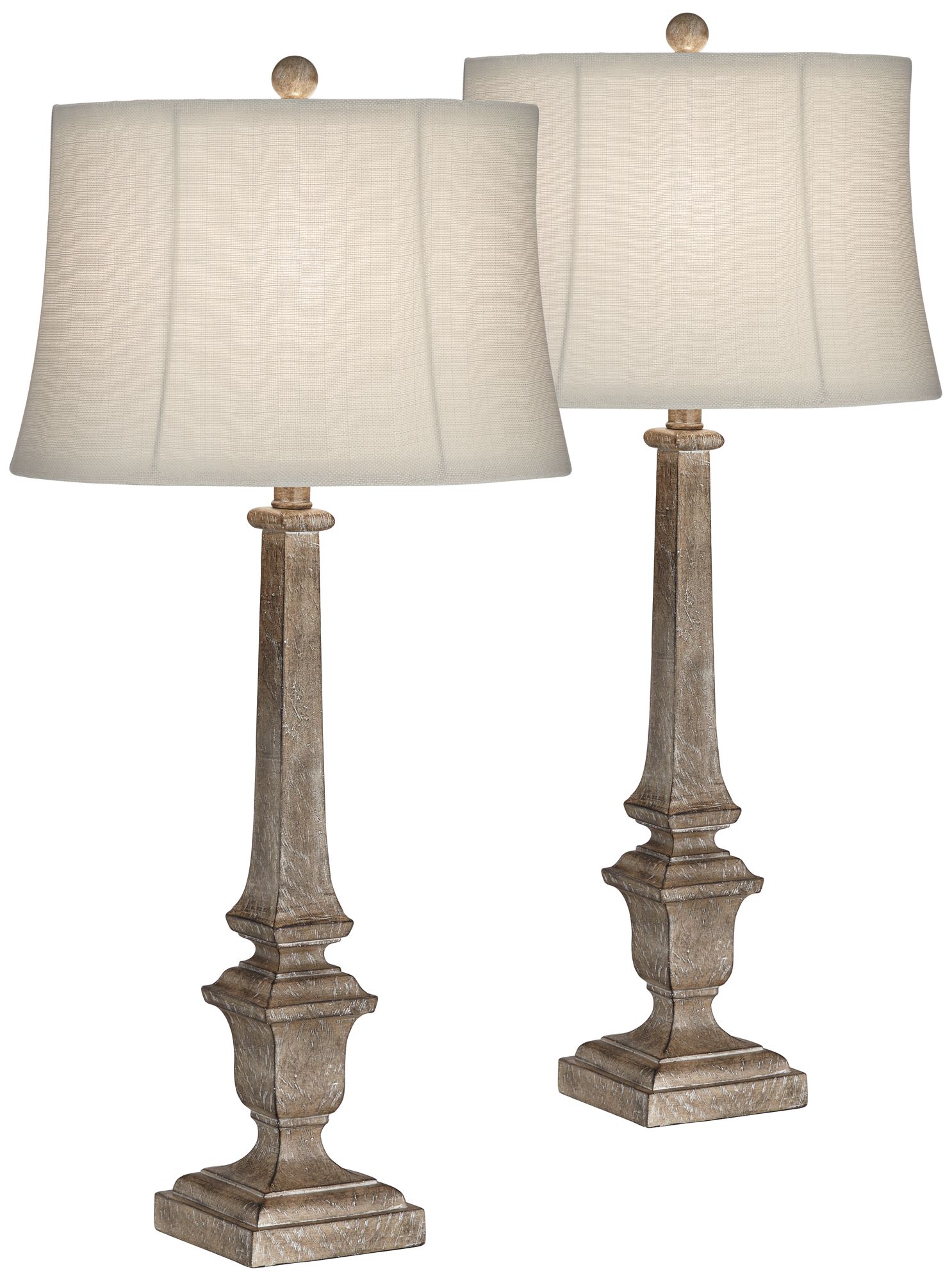 Jefferson Natural Wood Toned Column Table Lamps Set of 2