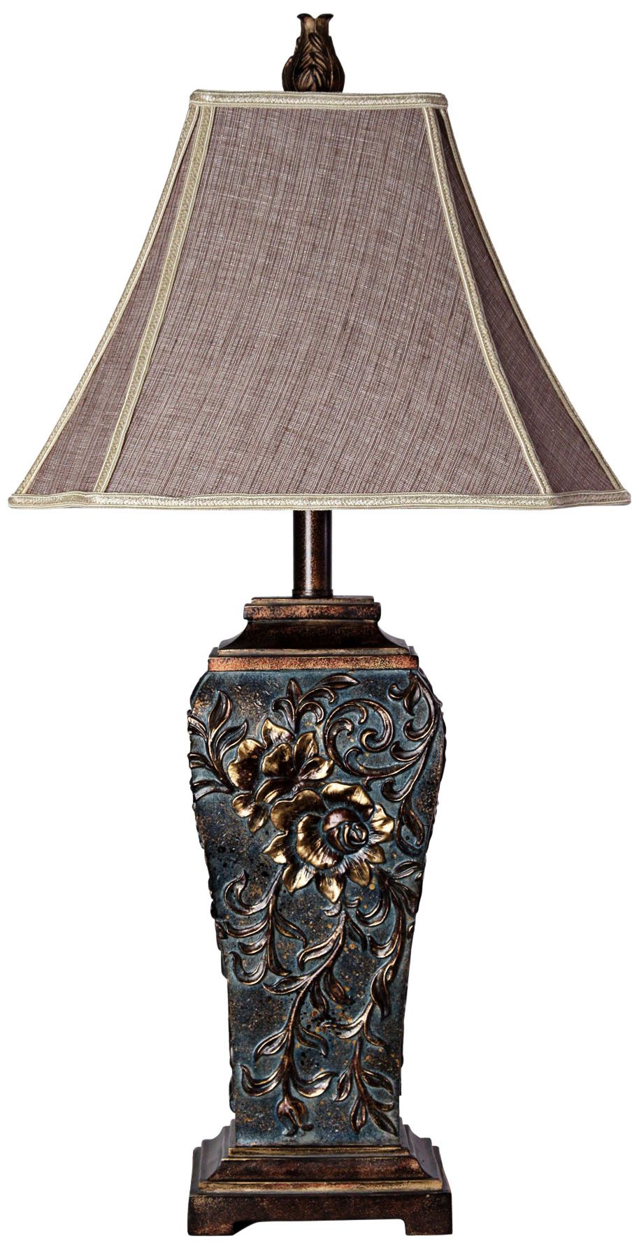 Compton Dark Blue Table Lamp with Gray Fabric Shade