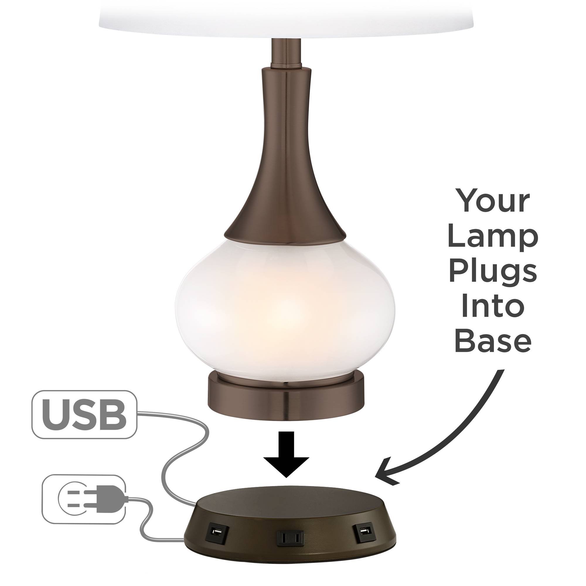 Workstation Table Lamp Base Usb Outlet Universal Charging Bronze