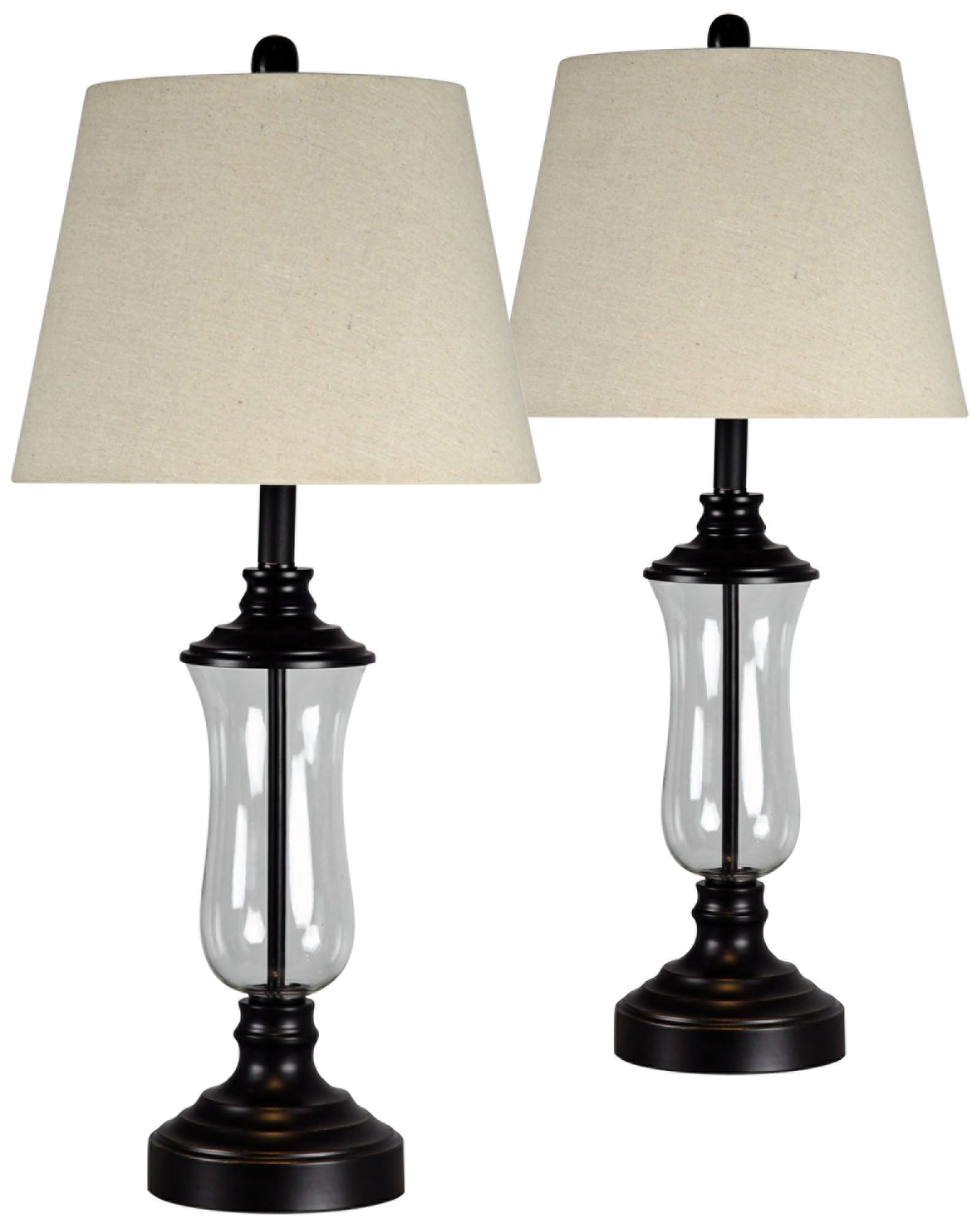 Bronze and Gold Table Lamp w/ Beige Hardback Shade Set of 2