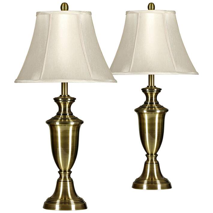 White Softback Silk Shade Antique Brass, Old Antique Brass Table Lamps