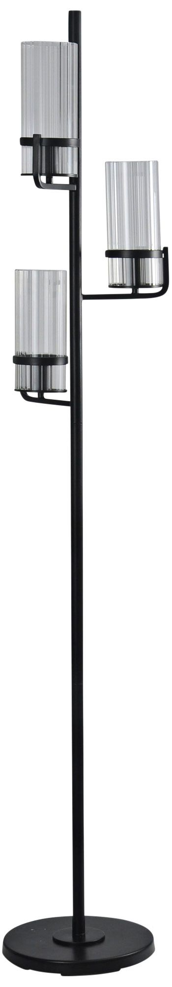 Three-Arm 70" High Floor Lamp in Black with Ribbed Glass