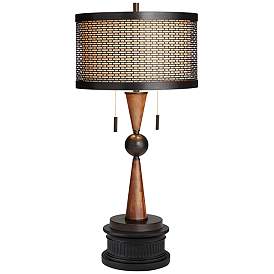 Hunter Bronze Cherry Wood 2-Light Table Lamp With Black Round Riser