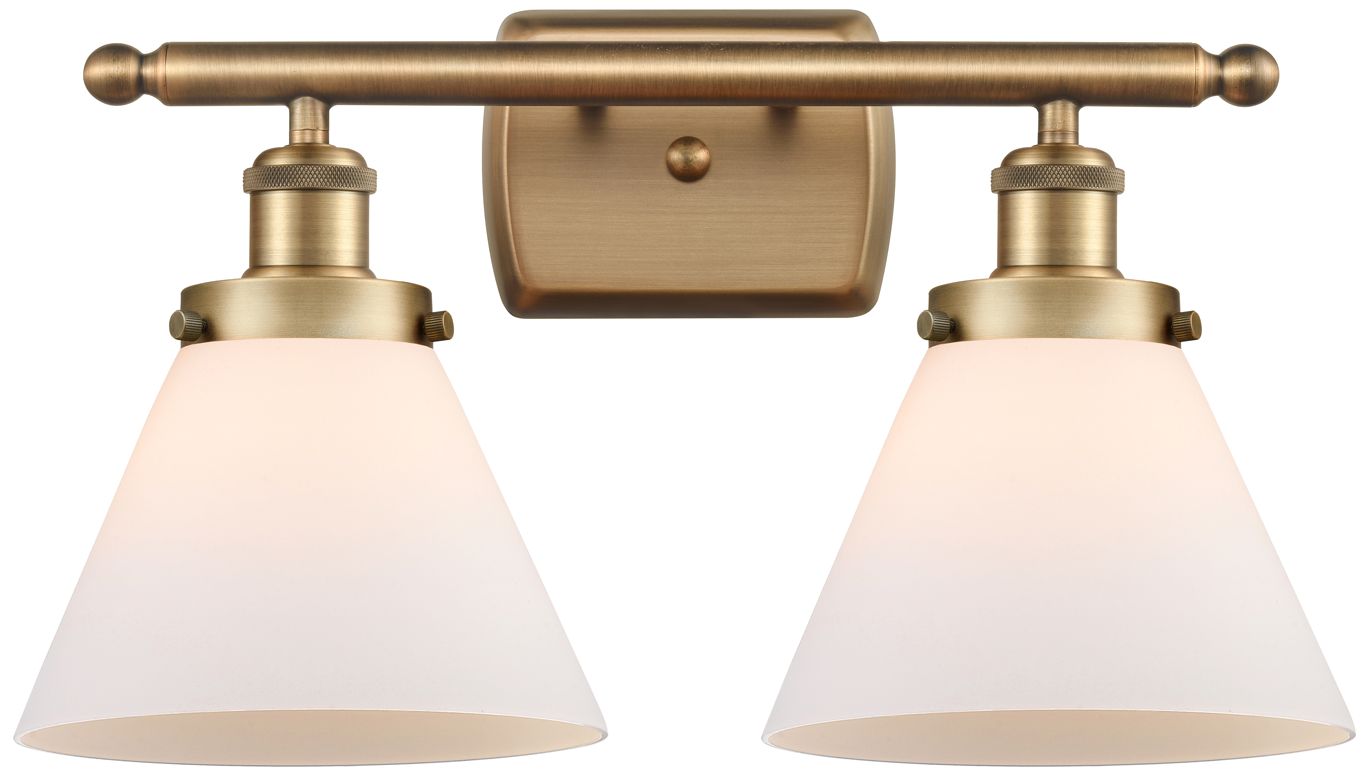 Innovations Lighting Ballston Urban Cone 18" 2 Light Brushed Brass Bath Light W/ White Shad