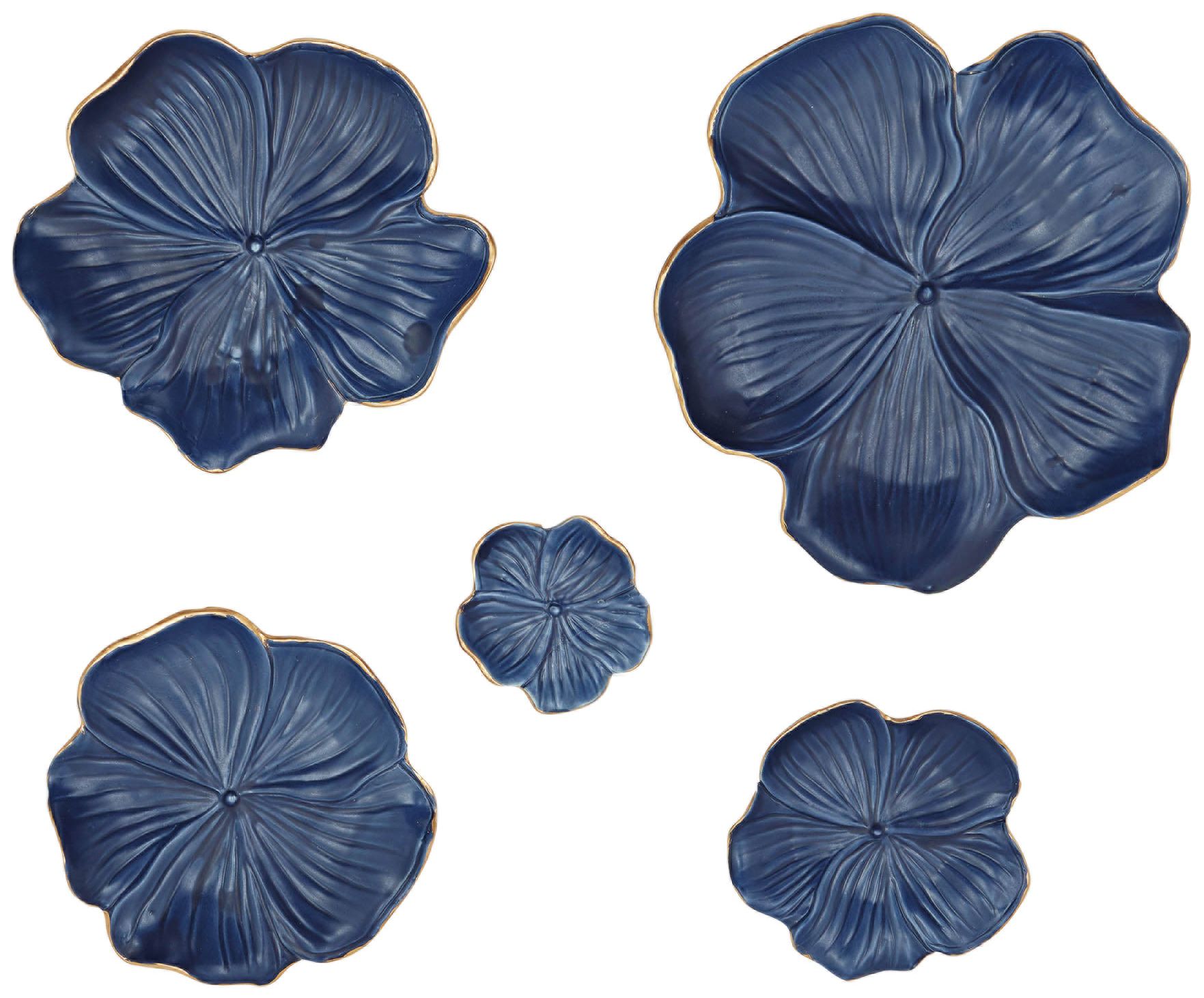 Natural Blue Ceramic Floral 5-Piece Wall Tray Set