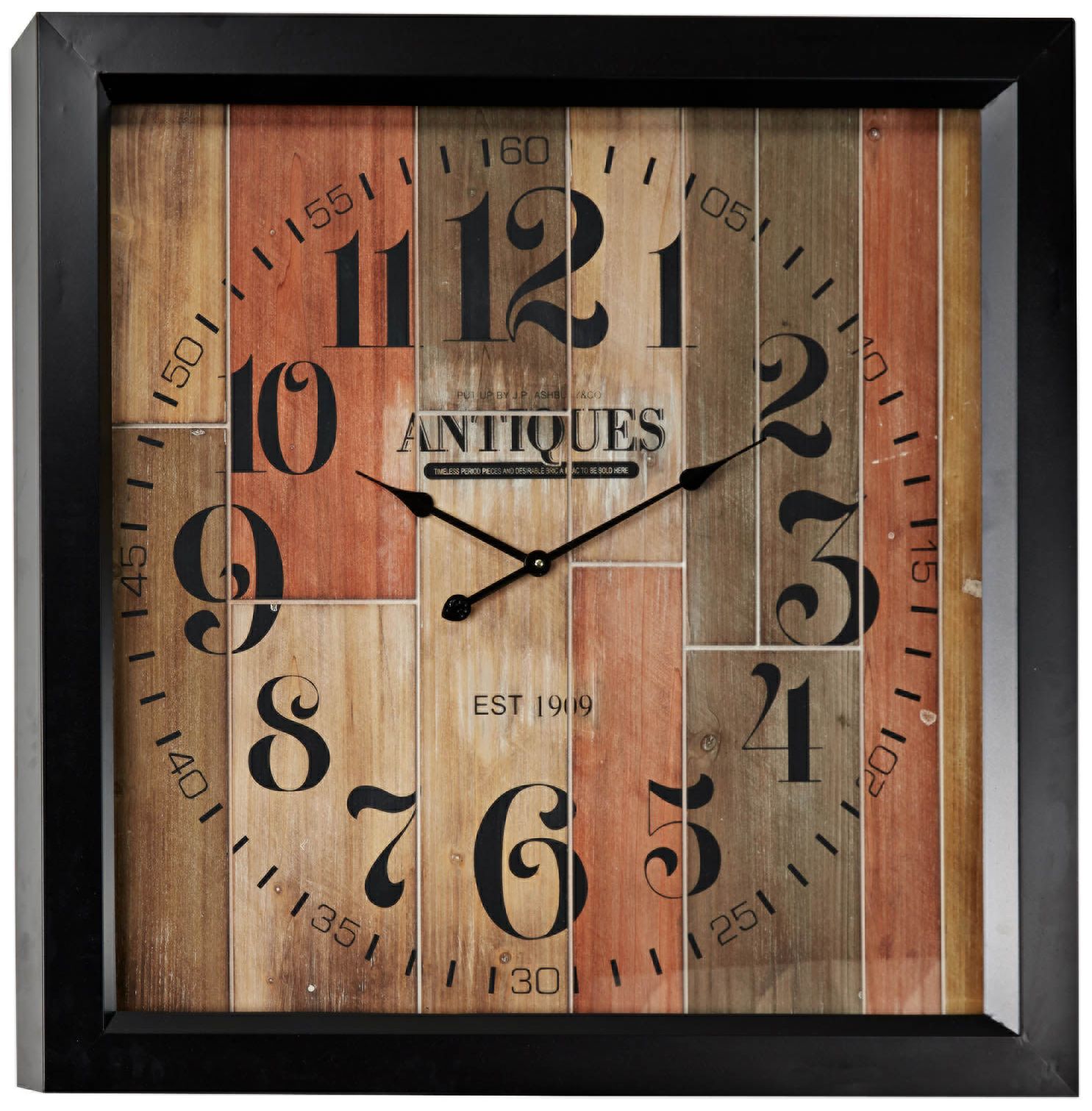 Antiquity Multi-Color Wood 37" Square Oversized Wall Clock