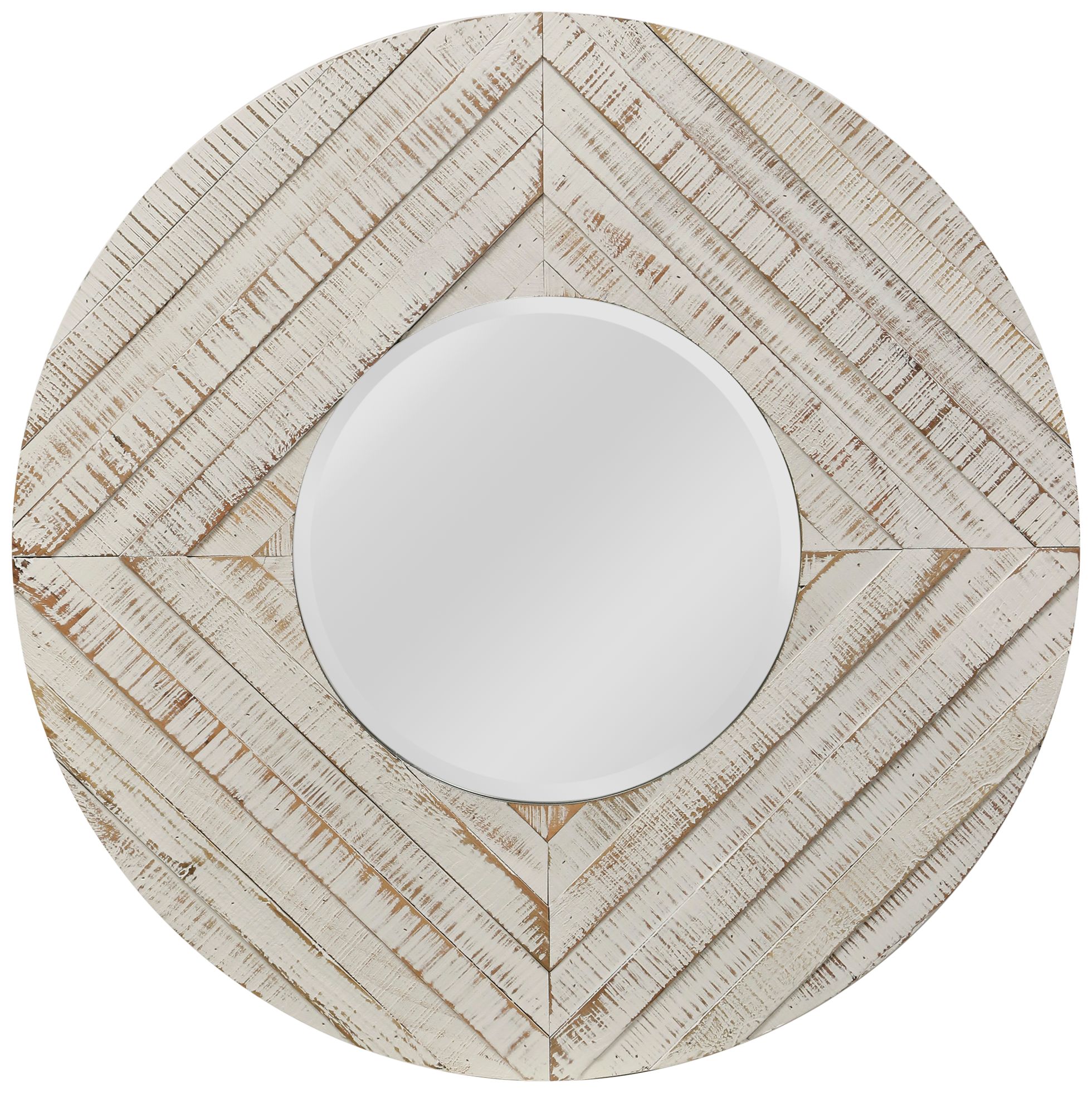Whitewash Natural Wood 36" Round Wall Mirror