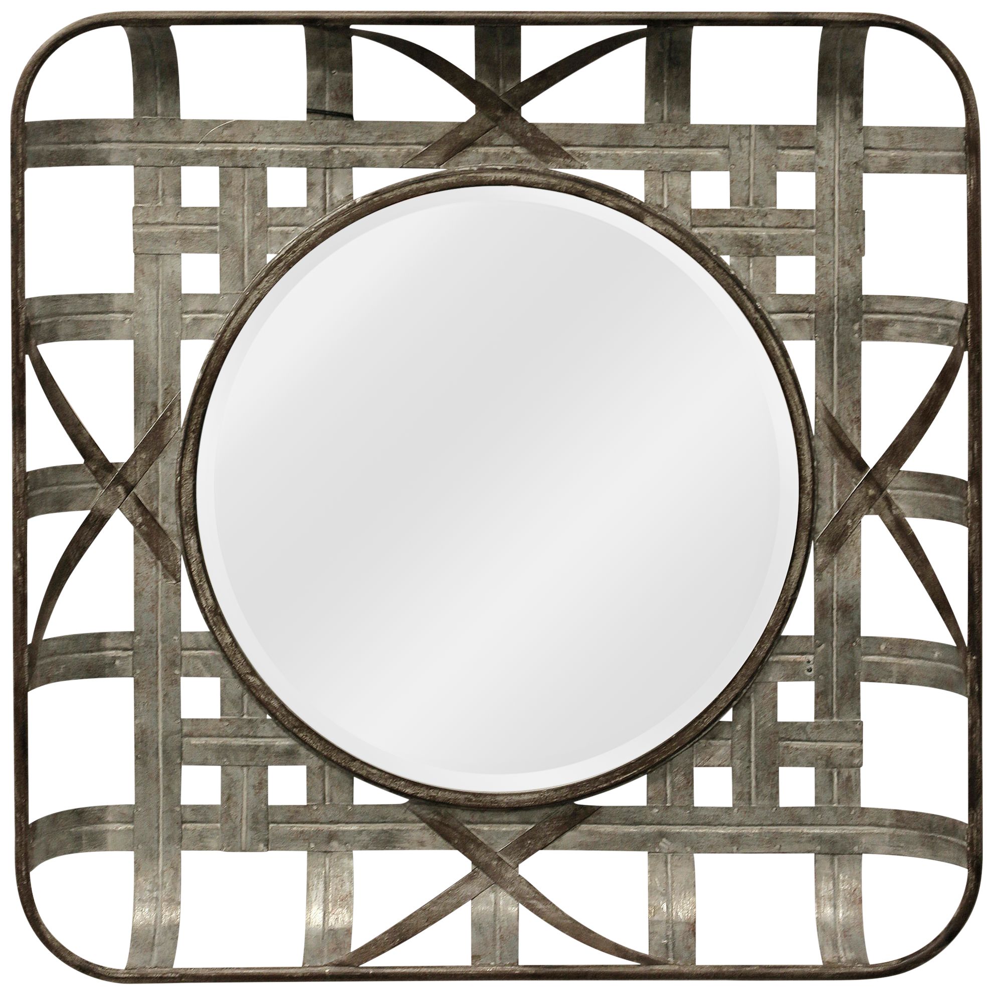 Grid Silver Iron 36" Square Wall Mirror
