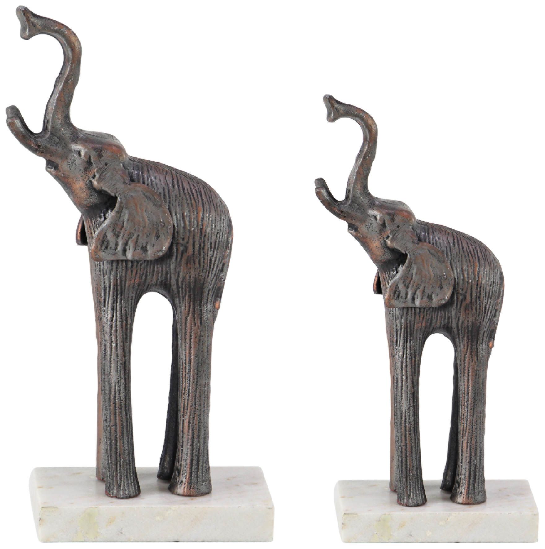Textured Gray and Bronze Elephant Statues Set of 2