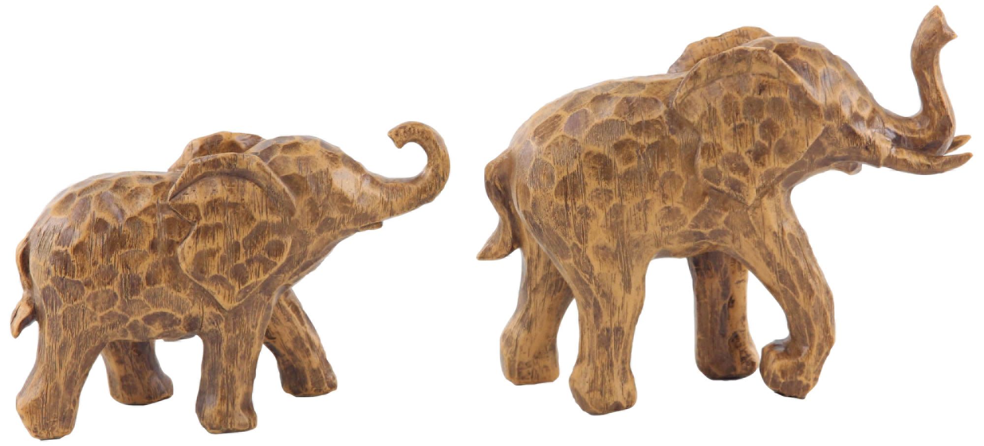 Eclectic Brown Polystone Stylized Elephant Figurine Set of 2