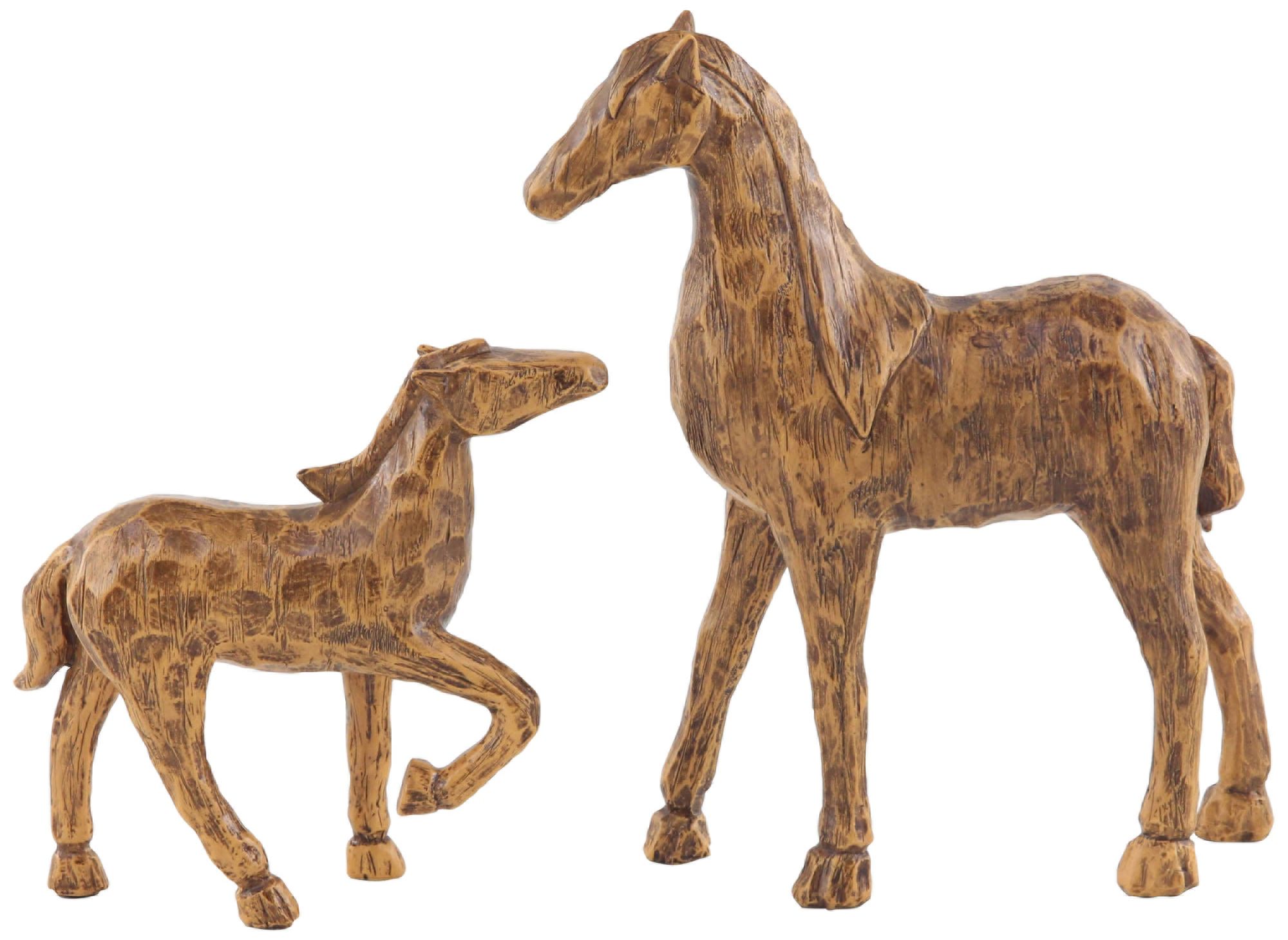Eclectic Brown Polystone Stylized Horse Figurines Set of 2