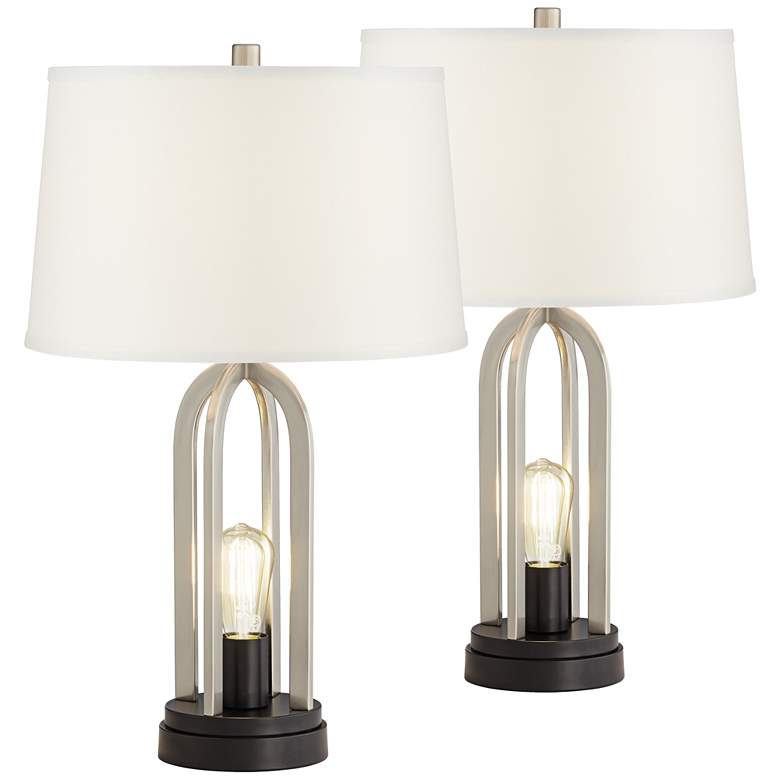 Image 2 Marcel Brushed Nickel Night Light USB Table Lamps Set of 2