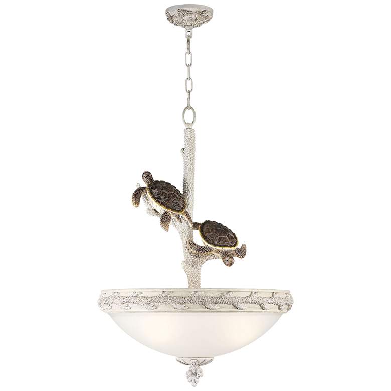 Image 2 Turtles Sealife 22" Wide Antique and Glass Pendant Light