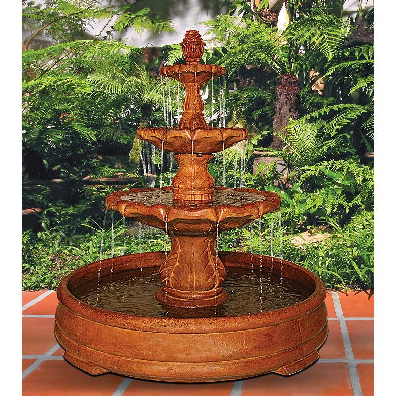 outdoor water fountain four bowl waterfall 41" tall for yard garden on lamps plus outdoor fountains