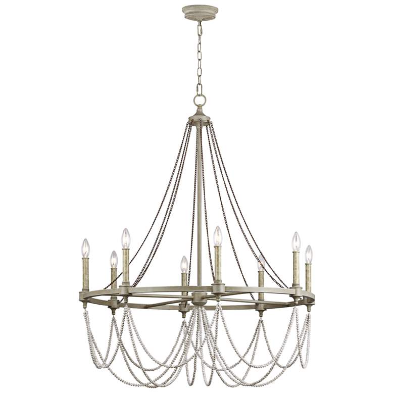 Image 2 Beverly 36" Wide French Washed Oak Wagon Wheel Chandelier