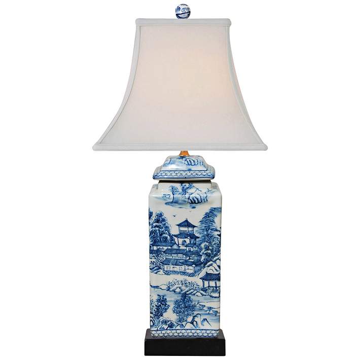 White Square Jar Table Lamp 61y31, Small Blue And White Chinoiserie Lamp Shade